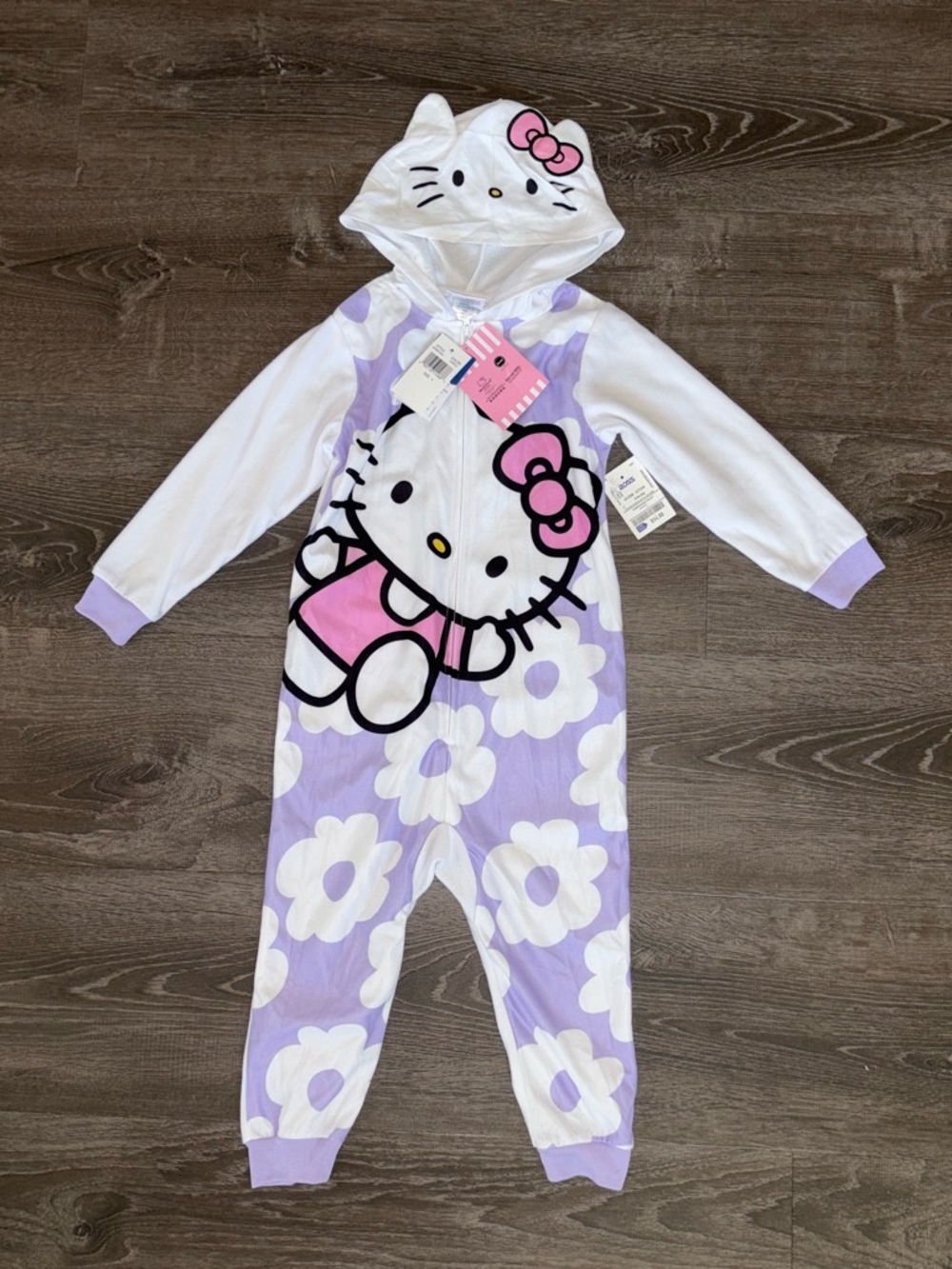 Hello Kitty Lavender and White Floral Hooded One-Piece Footie